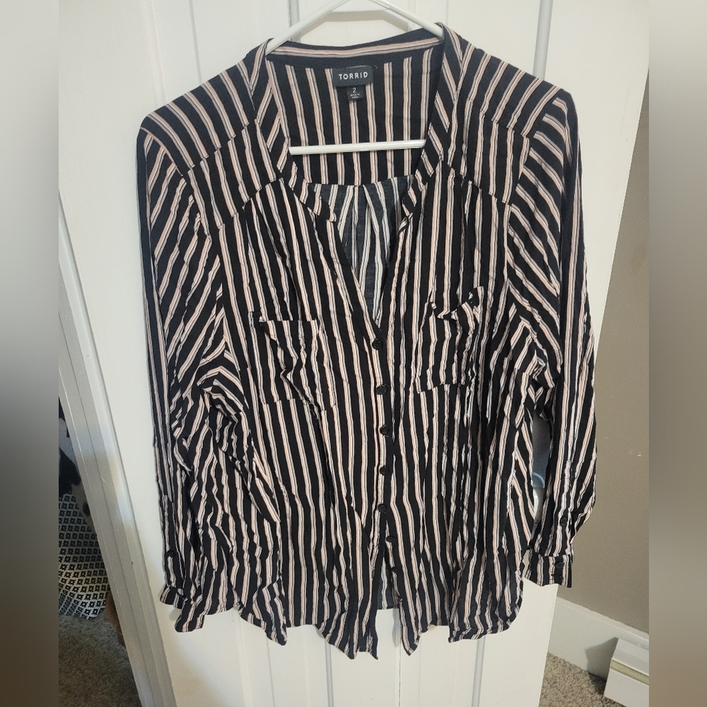 Plus Size 2 Striped Button Down